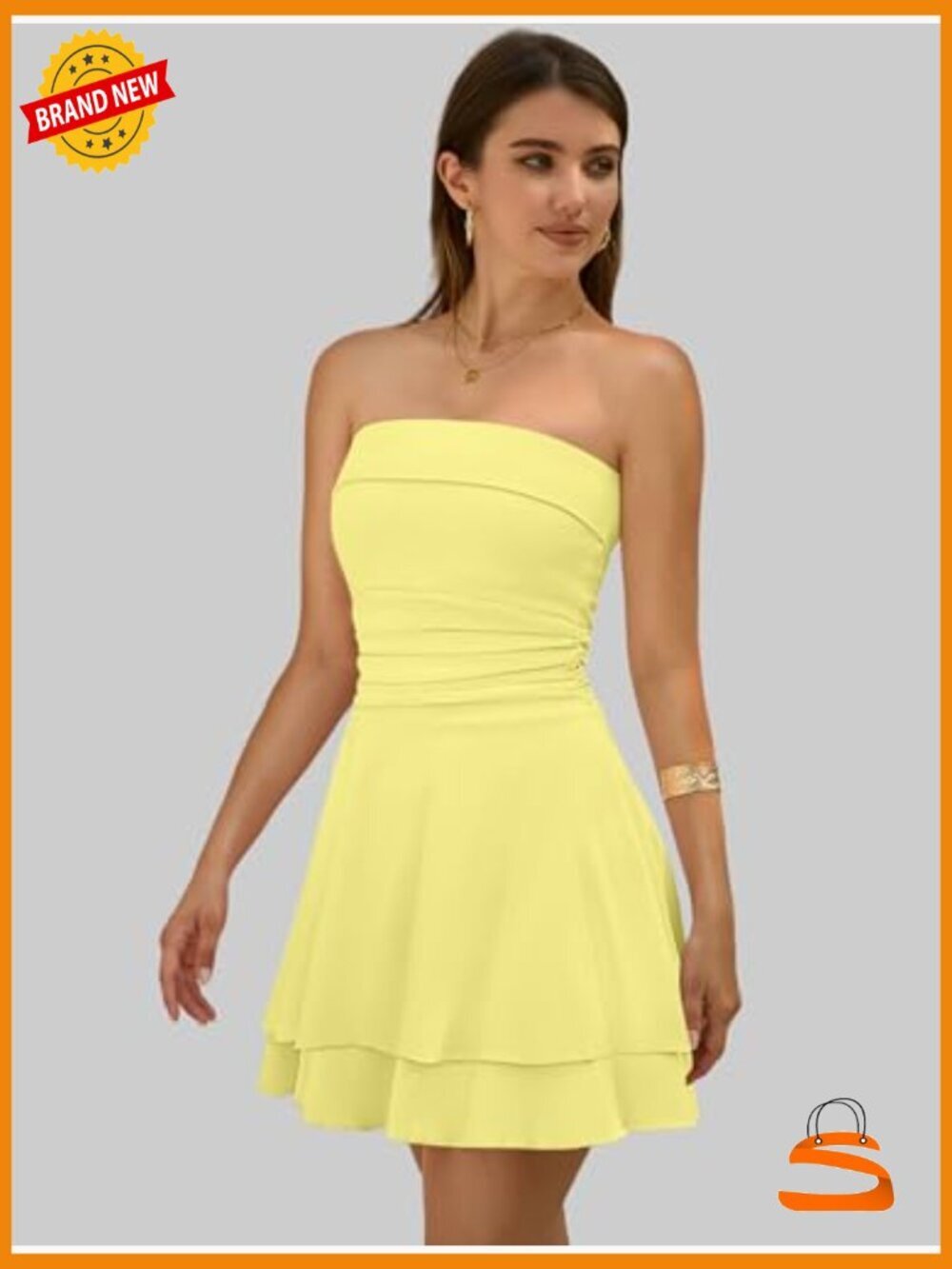 Strapless Ruched Tube Mini Dress with Ruffled Hem - Picture 4 of 7